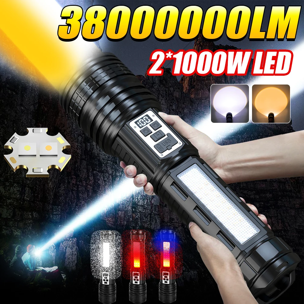 38000000LM Most Powerful LED Flashlight Ultra Bright Tactical Torch Long Range 5000M Zoom Light For Outdoor Camping Lantern