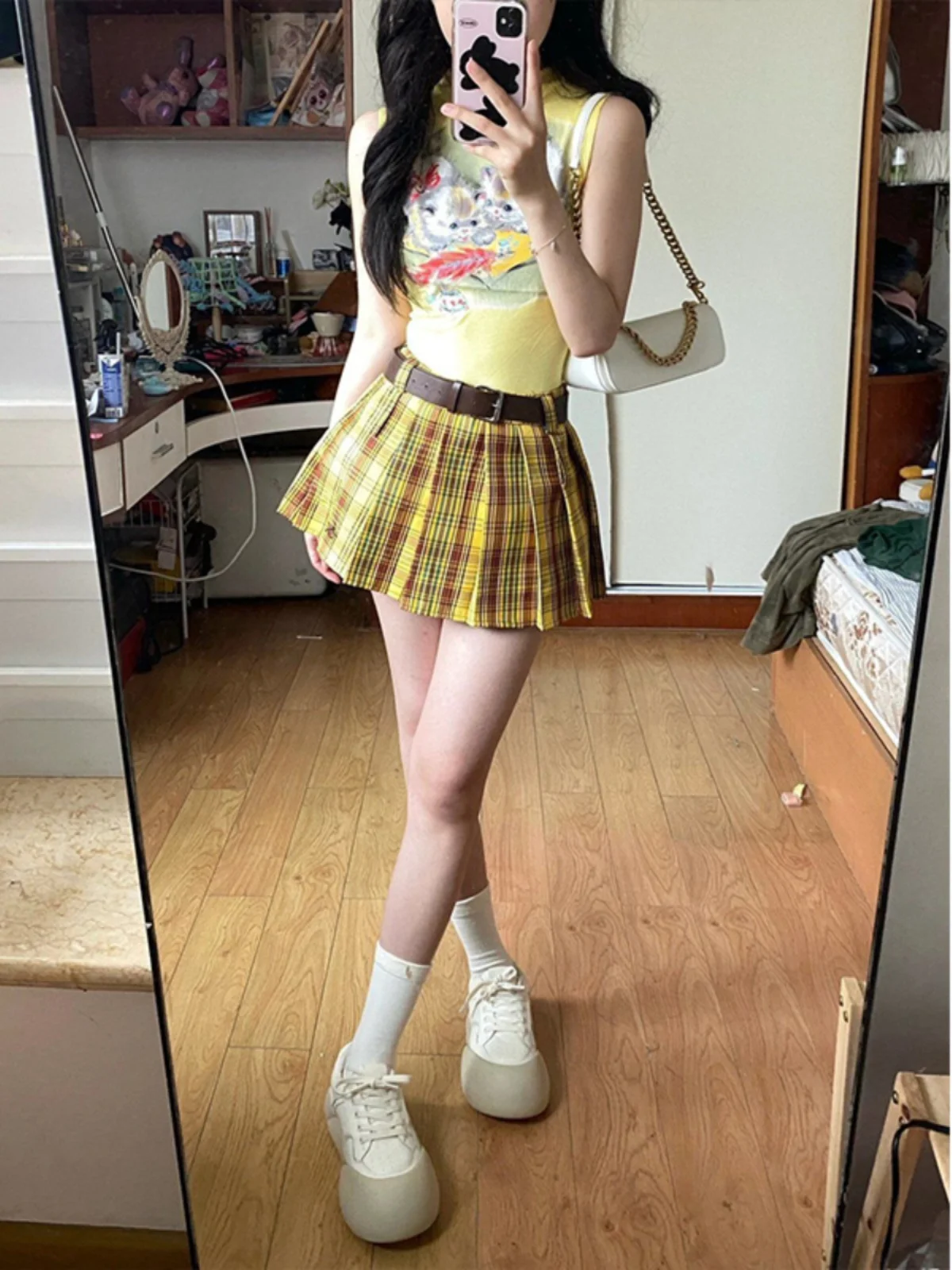 

Retro Yellow Plaid Skirt Women's Summer 2025 New Spicy Girl Low Waist Slimming Design Gored Skirt Korean Sle Commute