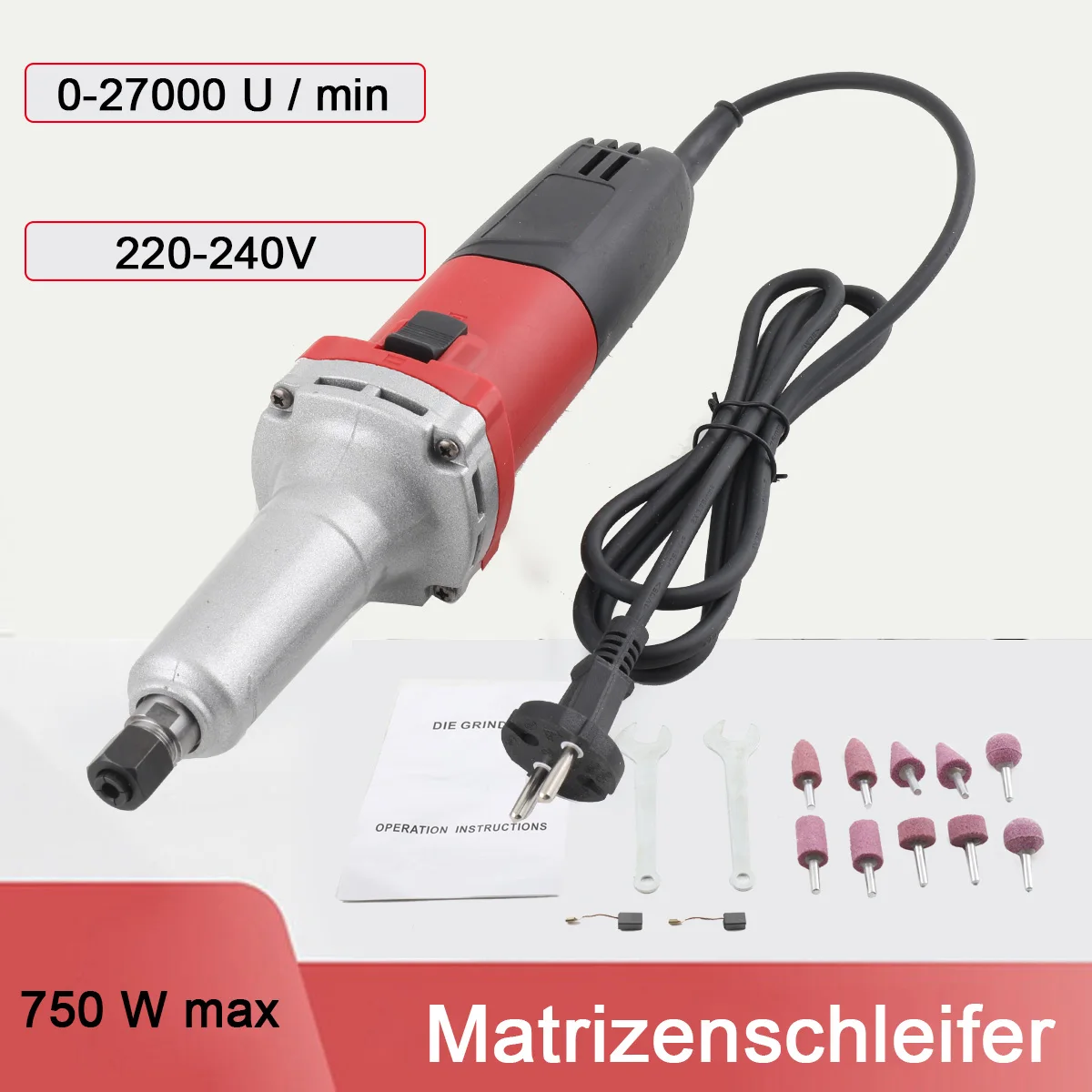 Smerigliatrice elettrica diritta da 750 W Rettificatrice portatile a velocità variabile 0-27000 giri/min Strumento di lucidatura Mini mulino 6 mm