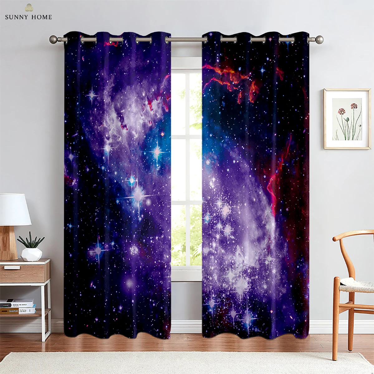 

Starry Sky Curtains Dreamy Planet Pattern Printed Curtains Bedroom Living Room Balcony Window Curtains Home Decoration 2 Pieces