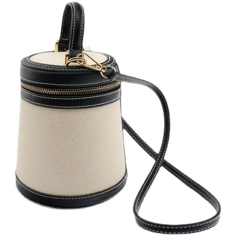 New Female Shoulder Bags Fashion Bucket Bag Black White Handheld Bag Women\'s Zipper Canvas Bags Leisure Outdoor Crossbody Bags