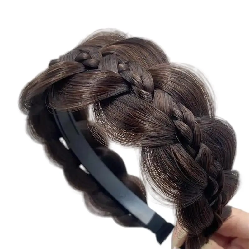 

P9FE Natural Lookings Fishbone Braid Hairband Wigs Hairhoop For Female Everyday Use