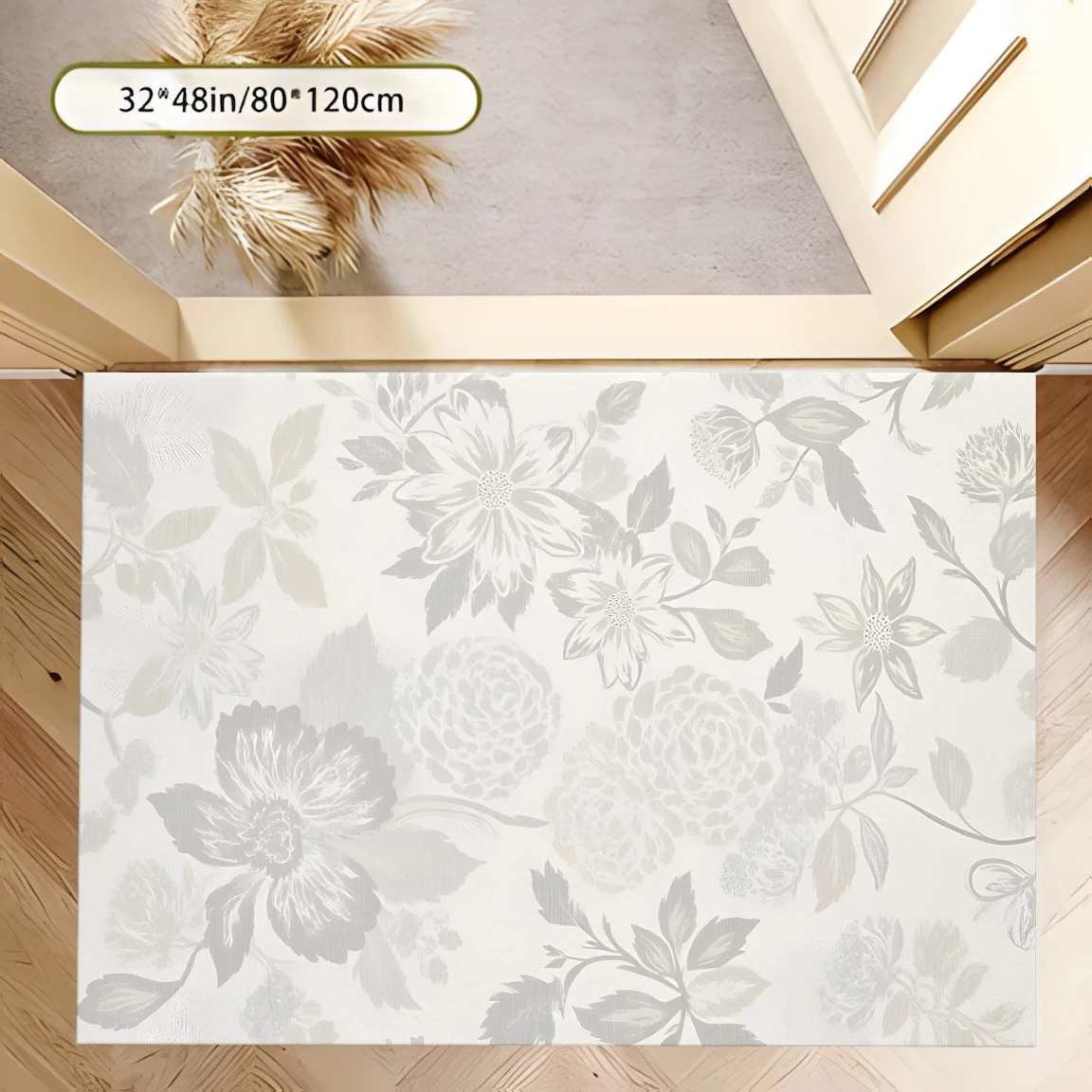 2D Large Carpet Light Gray Soft Focus Floral French Light Retro for Living Room Bedroom Entryway