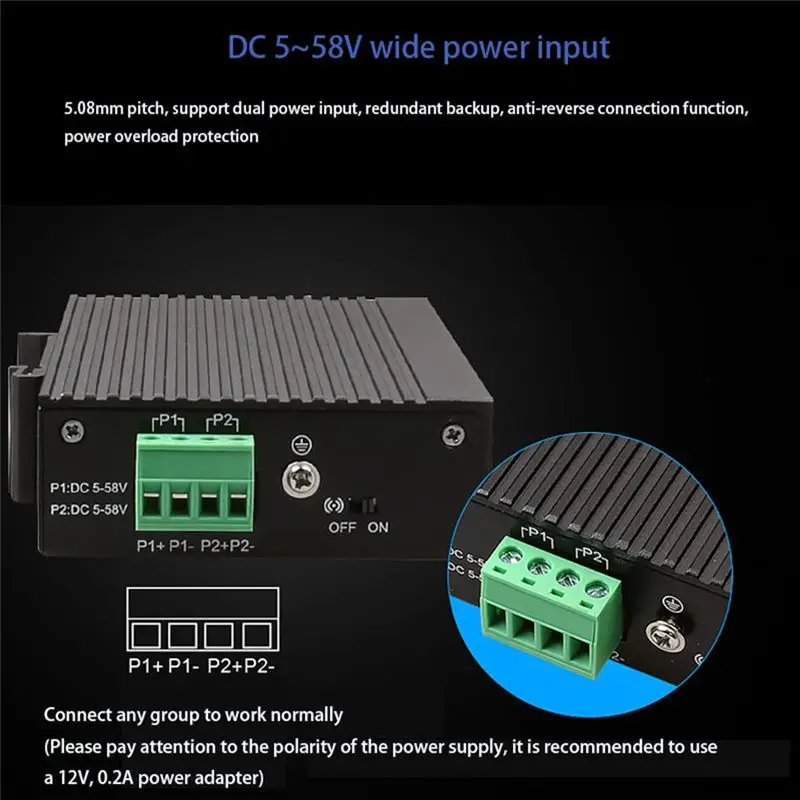 5 Ports 100M Industrial Network Switch RJ45 Hub Internet Splitter RJ45 Switch Plug and Play DIN Rail Type Enhance Switch