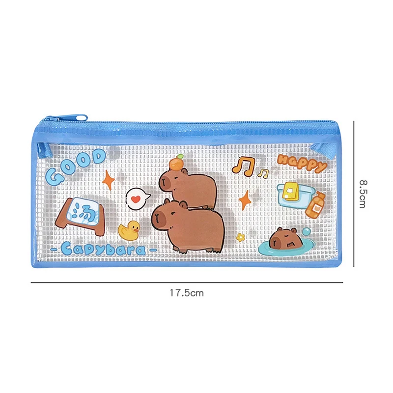 Estuche de lápices de rejilla de Capibala lindo creativo, bolsa de lápices de capacidad transparente Kawaii, bolsa de viaje portátil de maquillaje, almacenamiento de papelería