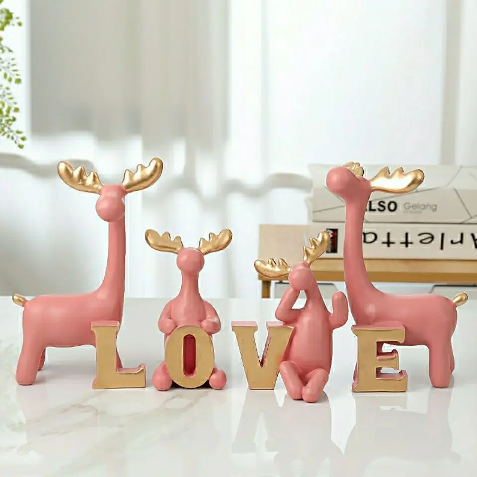 

Creative Nordic Modern Cute Deer Ornament Living Room Bedroom Wine Cabinet Decor Craft Housewarming Festival Gift