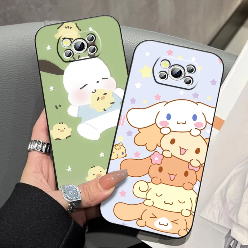 Sanrio Cinnamoroll Pochacco For Xiaomi Mi Poco F5 F4 F3 X6 X5 X4 X3 M6 M5 M5S M4 M3 C65 Pro GT NFC 5G Black Cover Phone Case