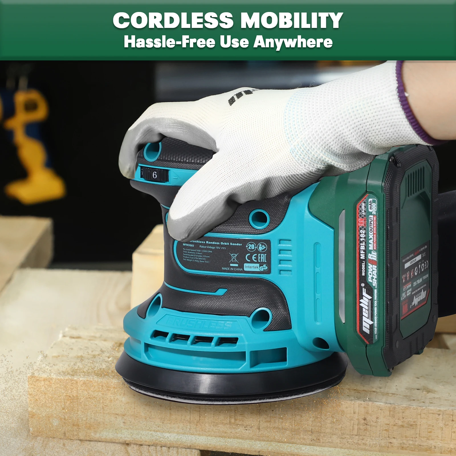 Mellif 125MM Cordless Random Orbital Sander For Makita 18V Battery BL1830 BL1840 (Tool Only) Handheld Electric Power Tool