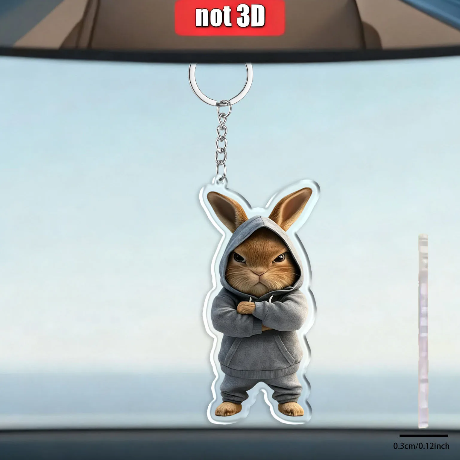 Niedlicher Wütender Hase 2D Acryl-Schlüsselanhänger, Auto- und Rucksack-Charm, Leichter Taschenanhänger, Lustiges Geschenk für Auto- und Hasenliebhaber