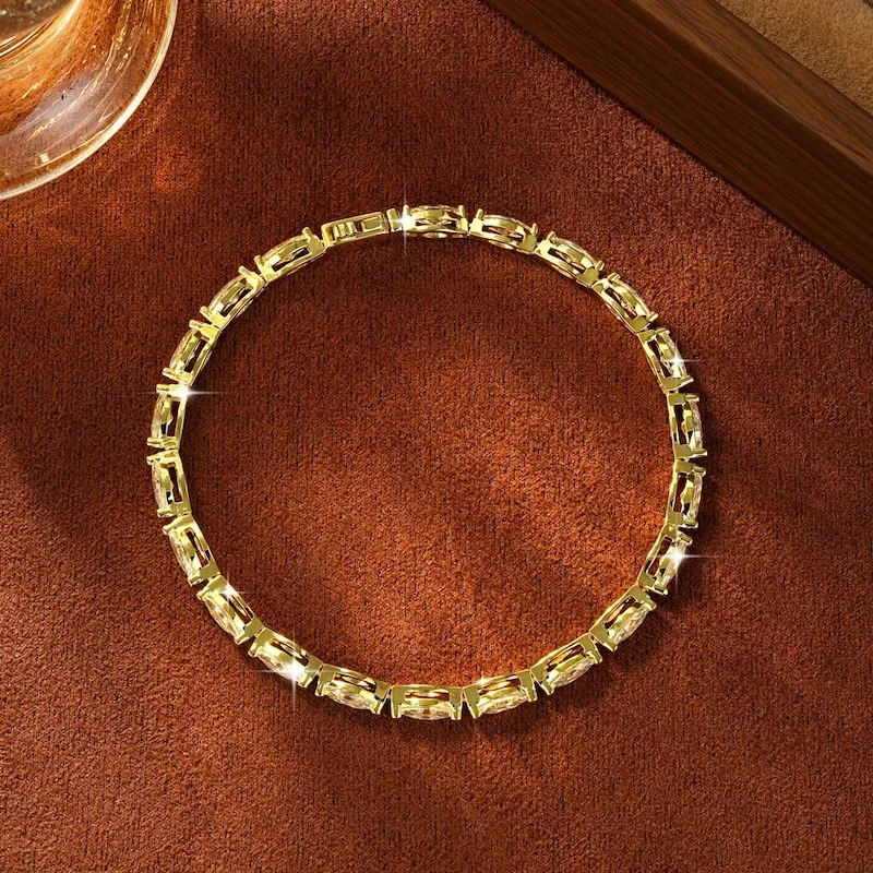 Rrjzz 3 x 6 mm Marquise-Schliff, D-Farbe, vollständiges Moissanit-Armband für Damen, luxuriöses 7 Zoll 17,8 cm langes Ketten-Verlobungsarmband, Schmuck, Geschenke – Detail 2