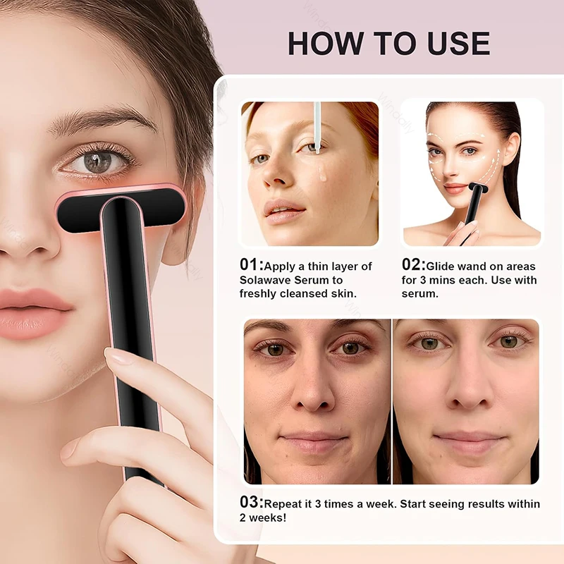 Nowa 7-kolorowa różdżka kosmetyczna z funkcją gorącego kompresu, terapią światłem czerwonym do twarzy i szyi, urządzenie do pielęgnacji twarzy z mikroprądami EMS, wibracyjny masażer do oczu.