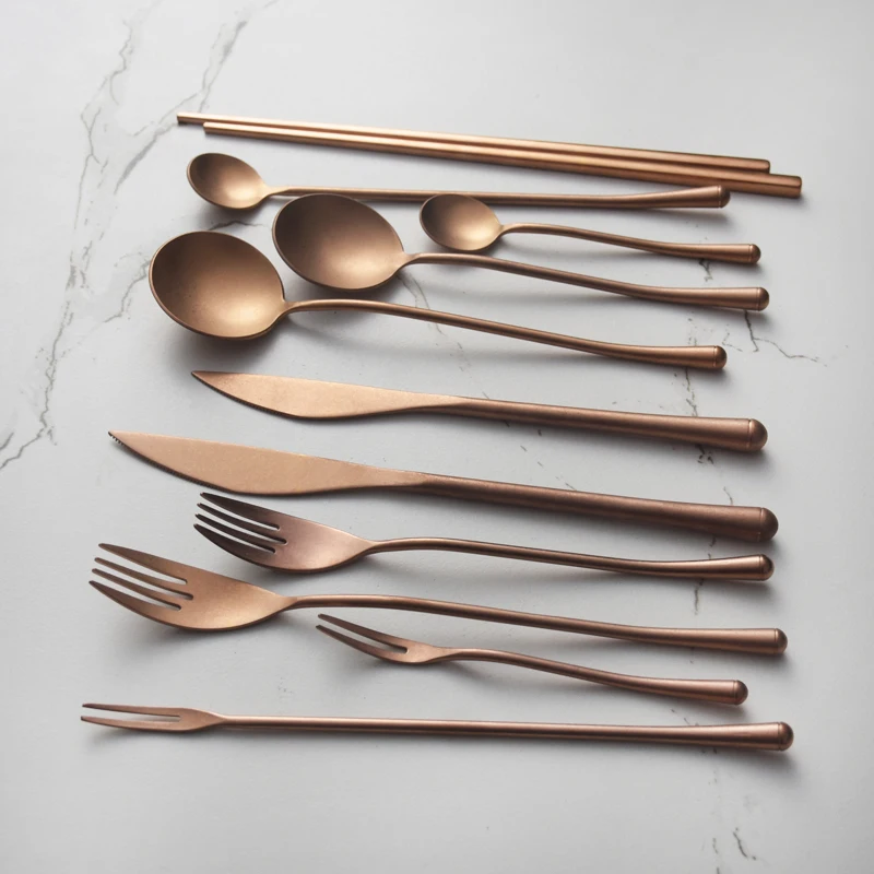 304 Stainless Steel Rose Gold Knife and Fork Spoon Set, Vintage Household Western Tableware, Dessert Spoon, Chopsticks