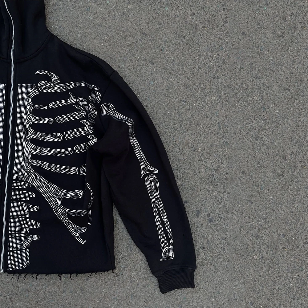 

Кардиган с горячим тиснением на молнии в стиле панк Y2K, осенне-зимняя толстовка с капюшоном в уличном стиле ретро