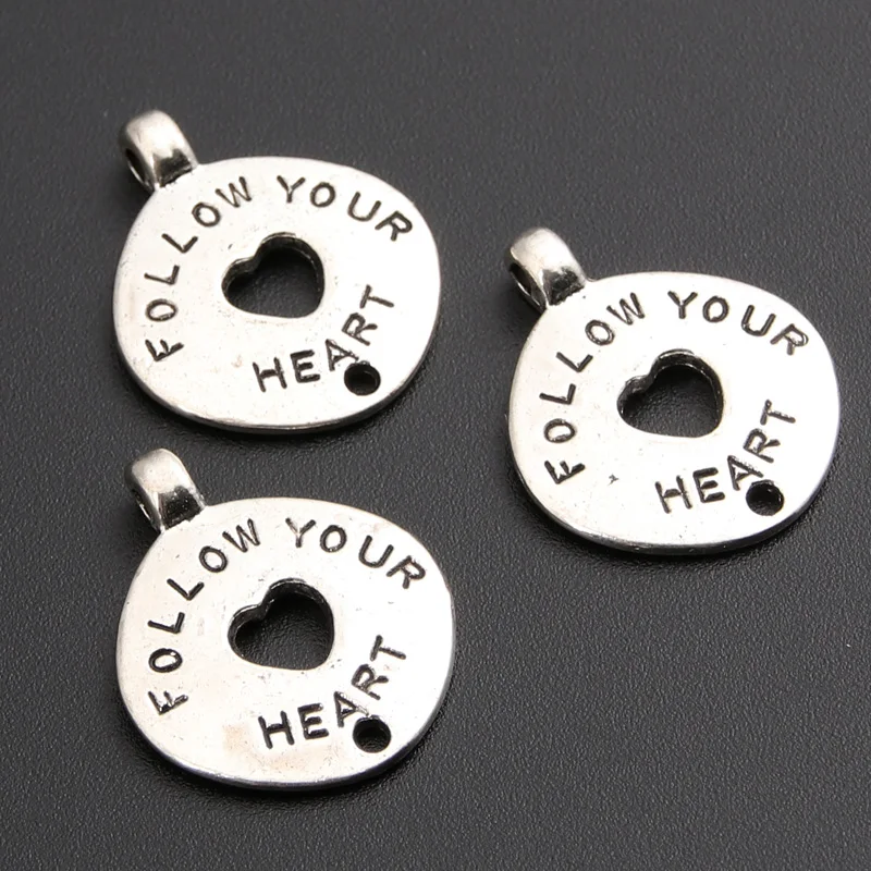 20pcs Affirmation Charms Follow your Heart Love Life Live Life Silver Color DIY Metal Bracelet Jewelry Findings A1010 SALE