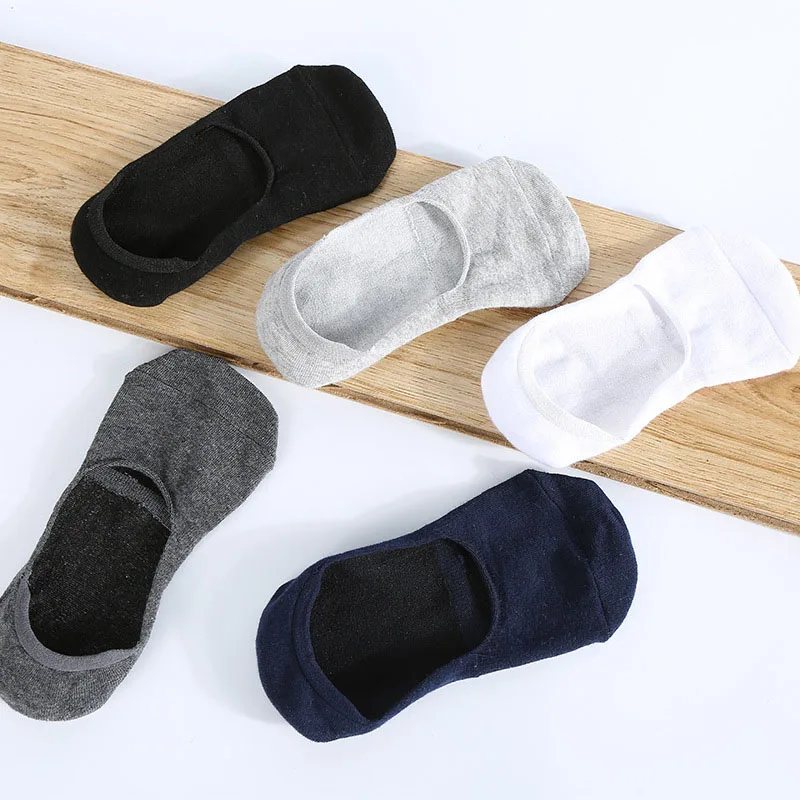 5 Pairs/Lot Fashion Happy Men Boat Socks Summer Non-slip Silicone Invisible Cotton Socks Male Ankle Sock Slippers Meias EUR38-43