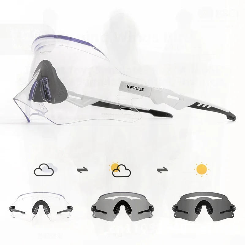 

Kapvoe Photochromic Cycling Glasses Unisex Mountain Bike Sports Sunglasses Windproof TR90 Frameless Single Lens Set