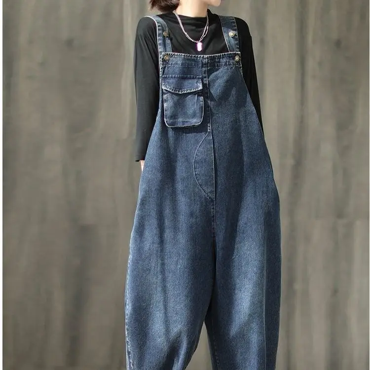 Nieuwe Dames Casual Mouwloze Verstelbare Bandjes Losse Jumpsuit Slabbetje Overall Geschikt Voor Schoolwerk Date 2024 Effen Kleur Yc74