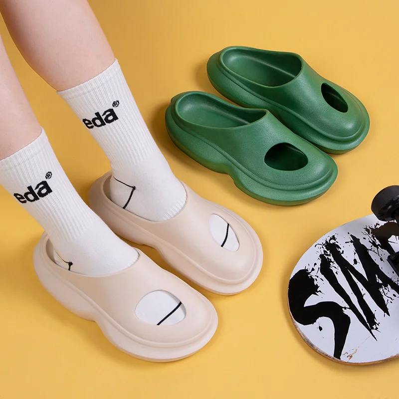 High Street Slippers For Women Outdoor Thick Bottom Sandals Hole Solid Black Green Slides Flip Flops 2022 Summer Man Slipper