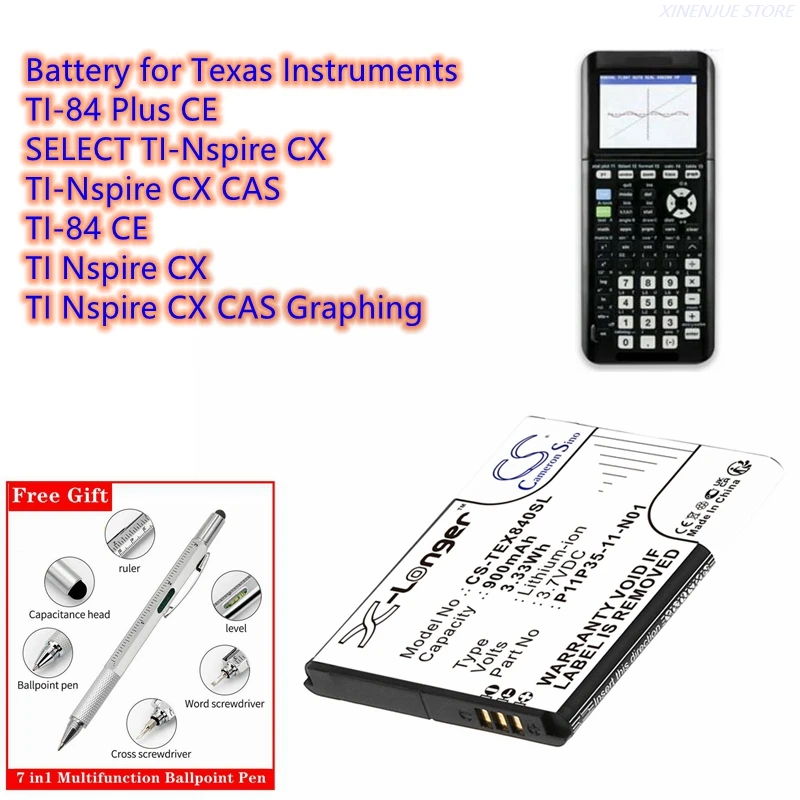 Calculator Battery 3.7V/900mAh P11P35-11-N01 for Texas TI Nspire CX,TI Nspire CX CAS Graphing,TI-84 CE,TI-84 Plus CE