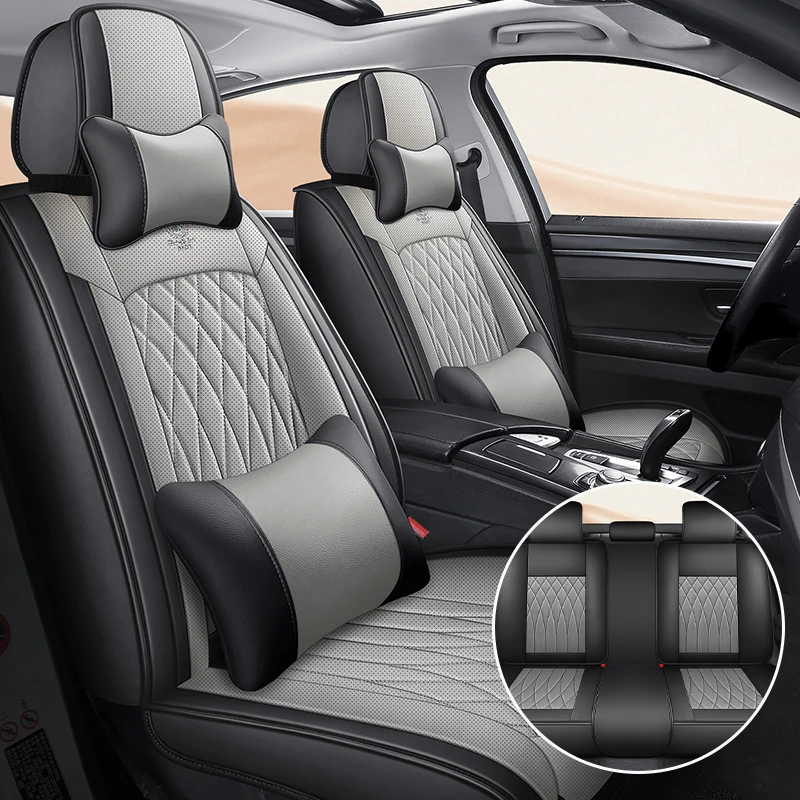 (Luxury Edition) the Car Has Five Seats, Equipped with 2 Soft Headrests and 2 Comfortable Lumbar Supports, Luxury Pu Leather Full-Cover Car Seat Covers, Suitable for All Types of Vehicles, with a Delicate Texture, Breathable and Not Stuffy, Suitable for All Seasons, Fits the Seats Well, Non-Slip and Does Not Shift Easily, Fully Surrounds the Bottom of the Seat, with Velcro Design, Easy and Convenient Installation, Available in Five Colors, Suitable for Various Models Such as Sedans, Suvs, Trucks, Etc