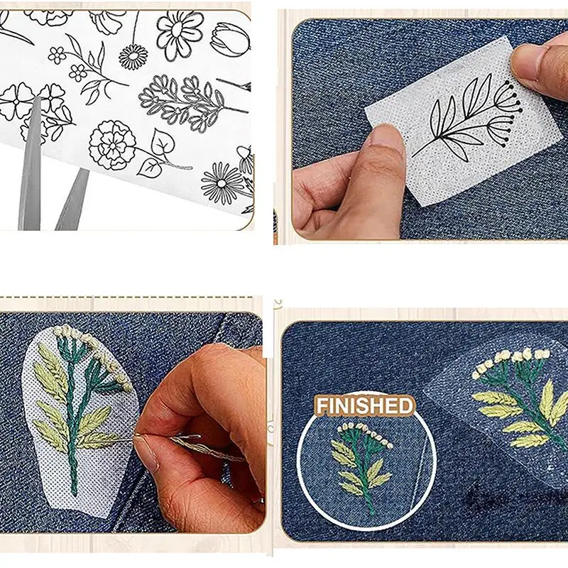 مثبت قابل للذوبان في الماء، عصا التطريز والغرز، مثبتات التطريز الورقية المسيل للدموع بأنماط الزهور