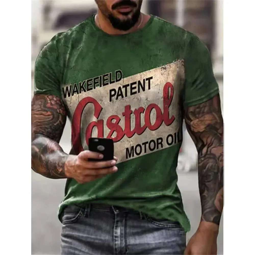 Castrol Men\'s T-Shirt 3D Graphic Texaco Car Oil Vintage Harajuku T Shirt Summer Casual Tops Sweatshirt Oversied Men\'s Clothing