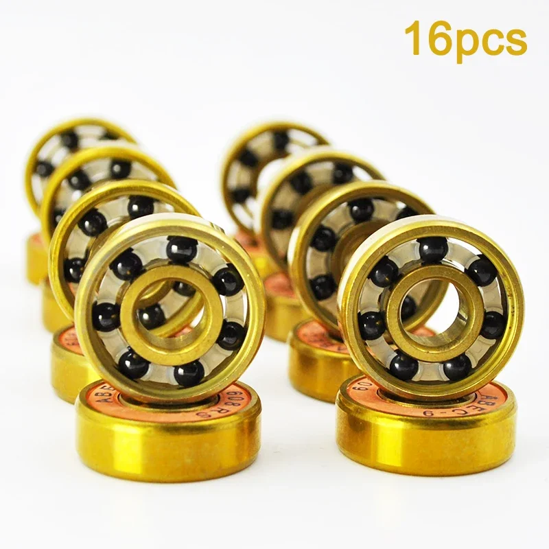 16pcs 608 2RS Hybrid Black Ceramic Ball Bearing 8*22*7mm silicon nitride Roller Skate Skateboard Wheel Golden Longboard Bearings