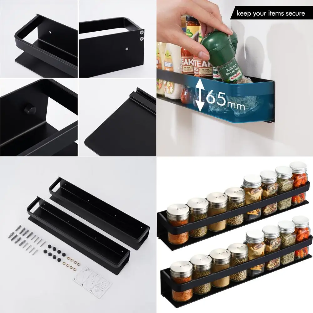 

16-дюймовый настенный органайзер для специй из анодированного черного алюминия с 2 упаковками для кухонных приправ