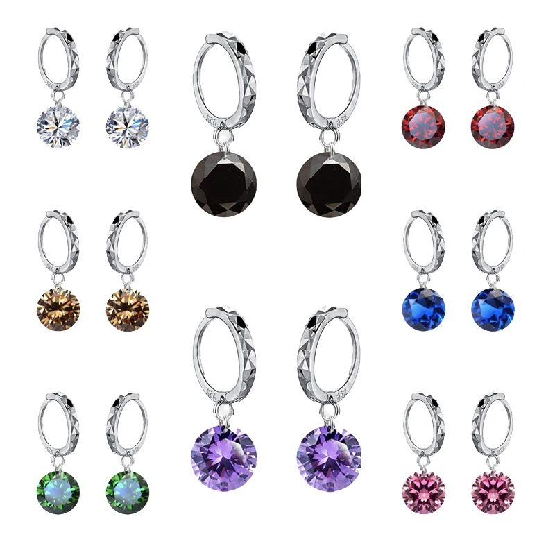 8 Colors Real 925 Sterling Silver High Quality Clear Cubic Zirconia Earrings Pendant For Women Crystal Jewelry Wholesale