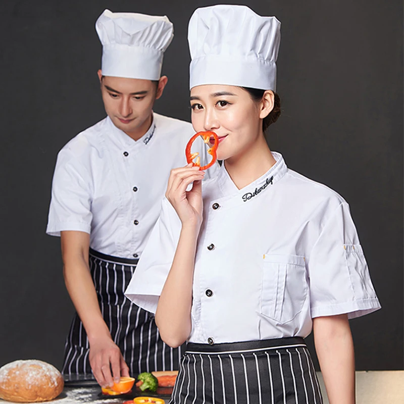 Summer Cook Shirt Hotel Cooking Uniform for Chef Jacket Restaurant Kitchen Workwear Hat Apron Suit Cafe Bakery Waiter Outfit