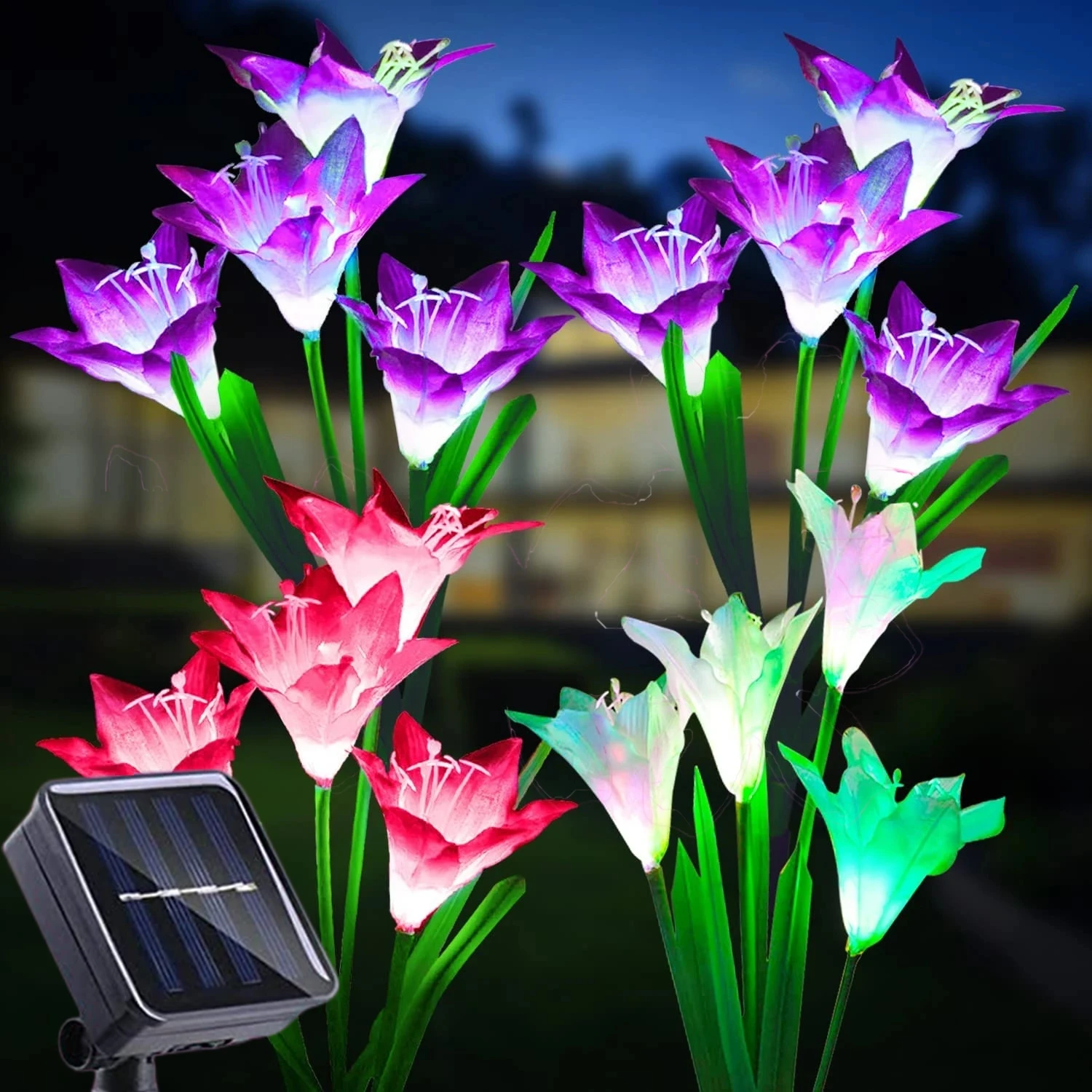 Solar Garden Lights Led Light Outdoor Multi-Color Changing Lily Solar Flower Lights for Patio Yard Garden Christmas Decoration