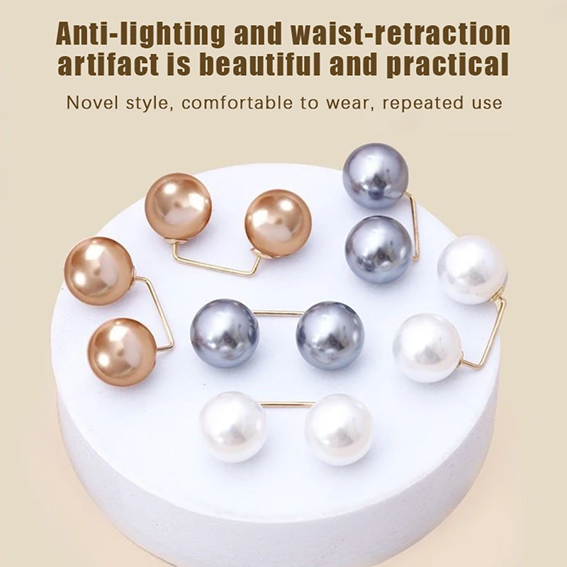 8PCS Pearl Non-slip Safety Pins Dress Brooch Decoration Dress Waist Fastening Pins Collar Adjustment Scarf Safety Fashion