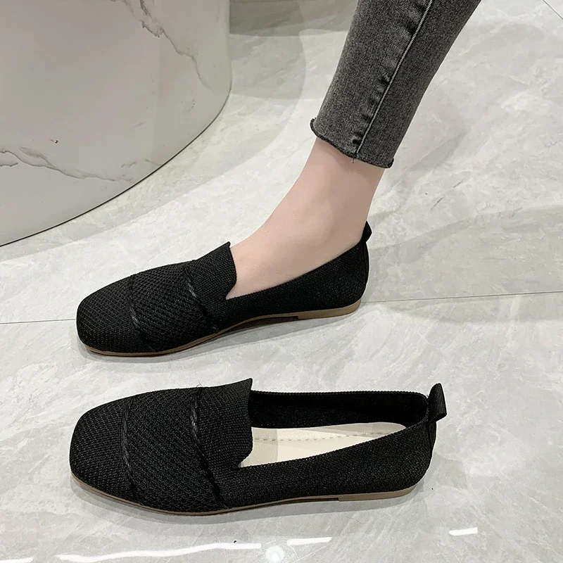 Zapatos planos De malla con punta cuadrada para Mujer, zapatillas transpirables informales con agujeros a la moda, novedad De verano, 2024