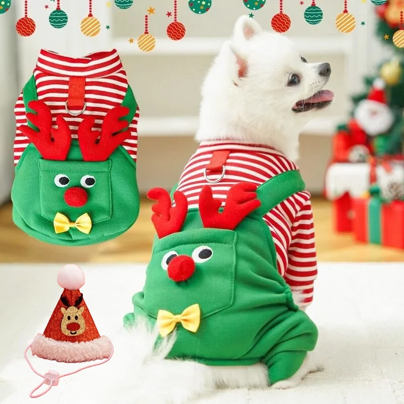 

Pet Christmas Elk Deer Cosplay Green Dog Costume Funny Pets Cat Jumpsuit Xmas Theme Party Animals Bodysuit Outfits