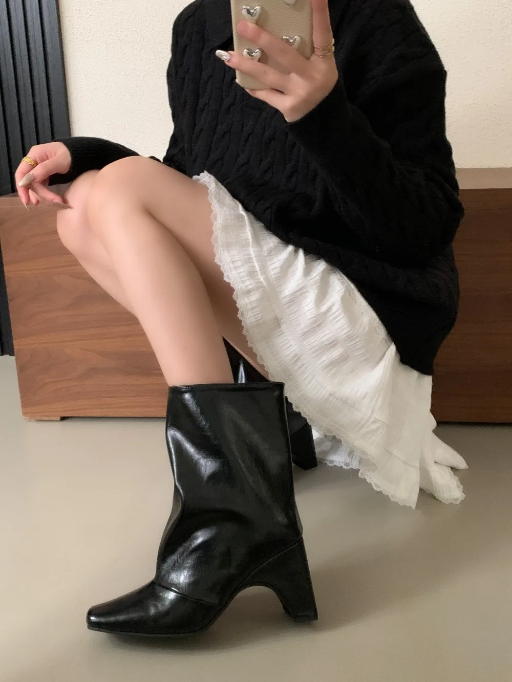 

Autumn/Winter High-heeled Boots Short Heels Mid-Calf Belly Boots Fashion Black Brown PU Square Toe Thick Heel Women Boots 35-39