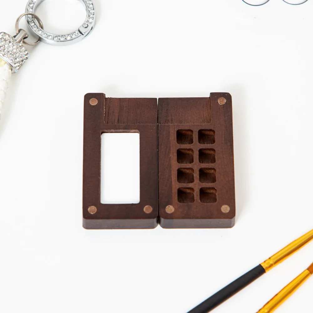Empty Box Mini Watercolor Paint Palette Black Walnut Portable Wooden Paint Empty Box 8 Grid Wooden