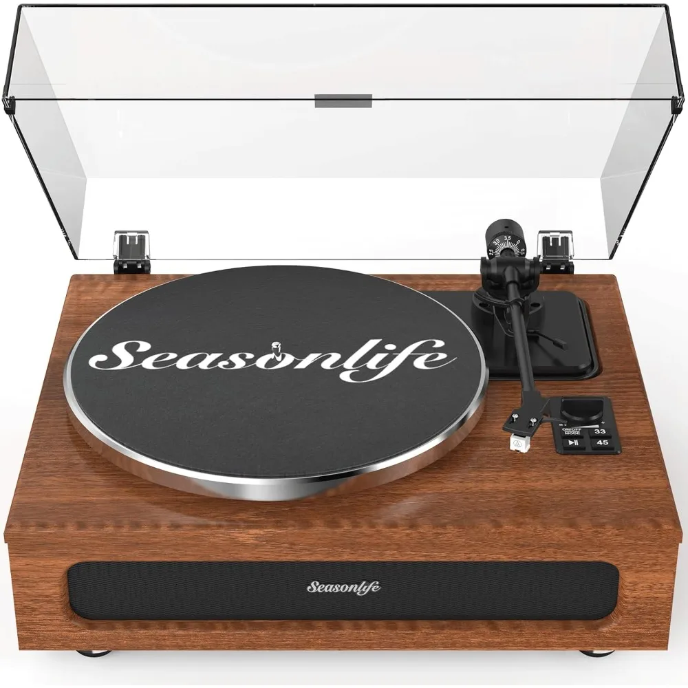 All-in-One Turntable with Built-in Speakers,Bluetooth,Auto Stop, Belt Drive,MM Cartridge and Vintage Styling - For Vinyl Recor