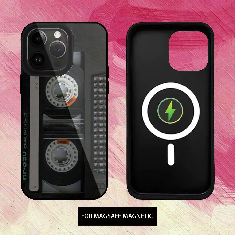 Capa de telefone cassete de fita de rádio magnética para iphone17,16,15,14,13,12,11 plus, pro max carregamento sem fio magnético magsafe