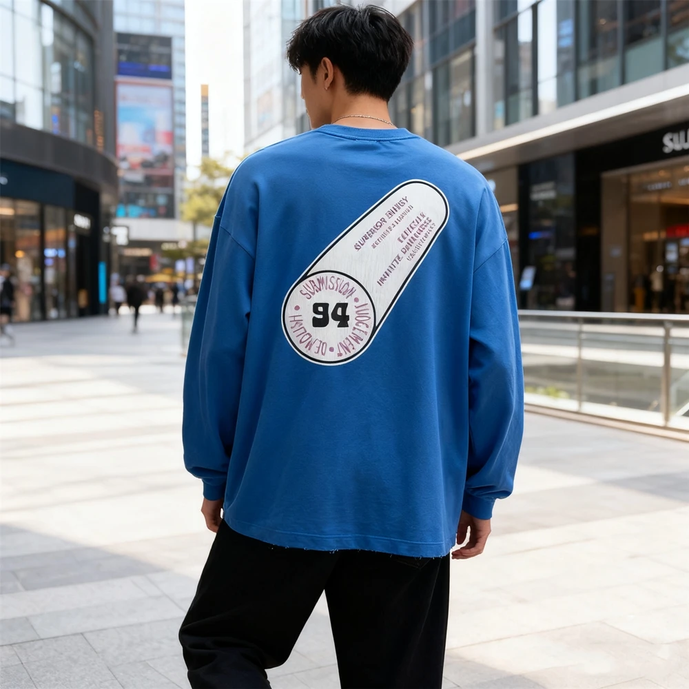 

KUCLUT American Style Fashion Casual Long Sleeves Tee Loose Tops 100%Cotton Vintage Clothing Oversize T Shirt For Men