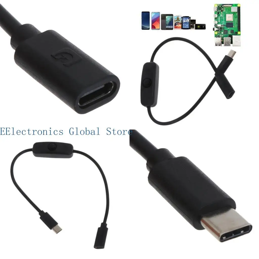 462B USB Type C Male to Type C Female Extension Cable with ON/Off Butto for  4B Power Supply Cable