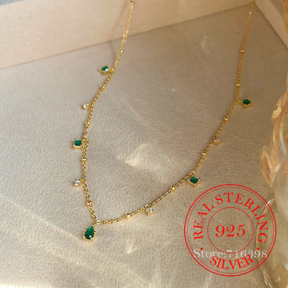 

Real Money 925 Sterling Silver Women's Chain Necklace Korean Vintage Emeralds Choker Necklace Wedding Party Jewelry Gift