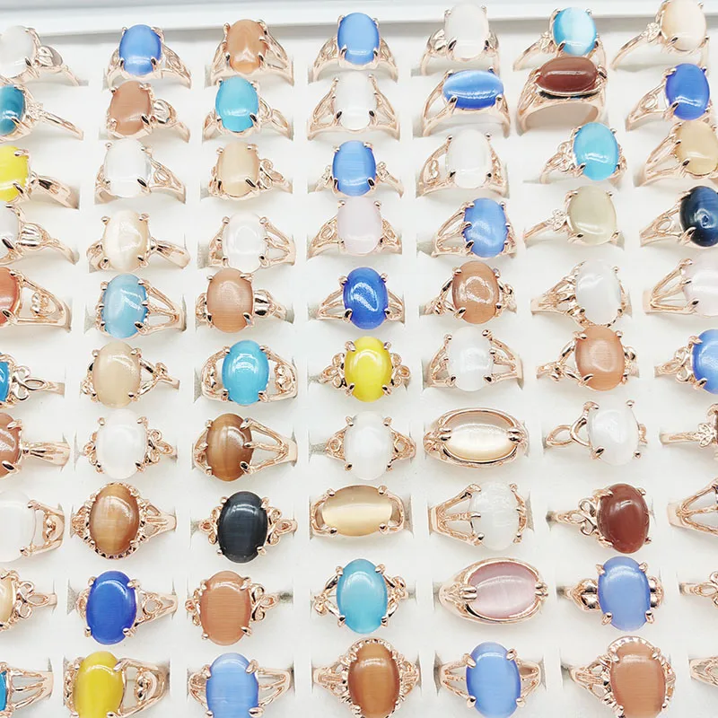20 teile/los Großhandel Mix Farbe Opal Fingerringe für Frauen Mode oval großen blauen Stein hohl Design Schmuck Party Hochzeits geschenke – Detail 4