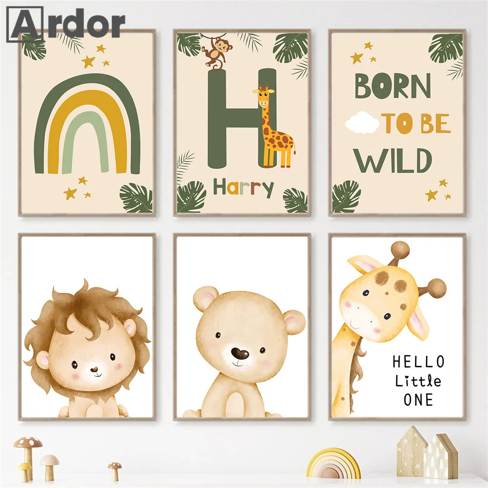 

Boho Lion Giraffe Bear Rainbow Jungle Nursery Nordic Posters And Prints Wall Art Canvas Painting Pictures Baby Kids Room Decor