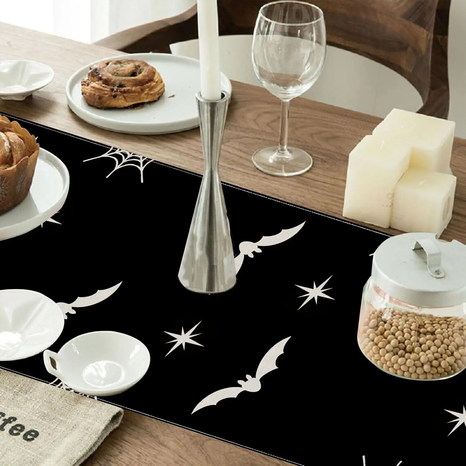 Halloween Black Hocus Pocus Linen Table Runners Dresser Scarf Decorations Farmhouse Kitchen Dining Table Runners Party Supplies