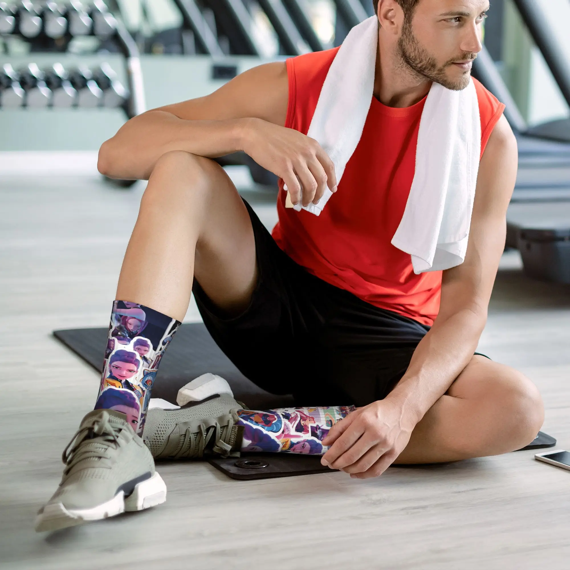 Kpop Demon Hunters Rumi Zoey Jinu Socks Autumn Stockings Funny Men High Quality Socks Graphic Running Sports Anti Sweat Socks