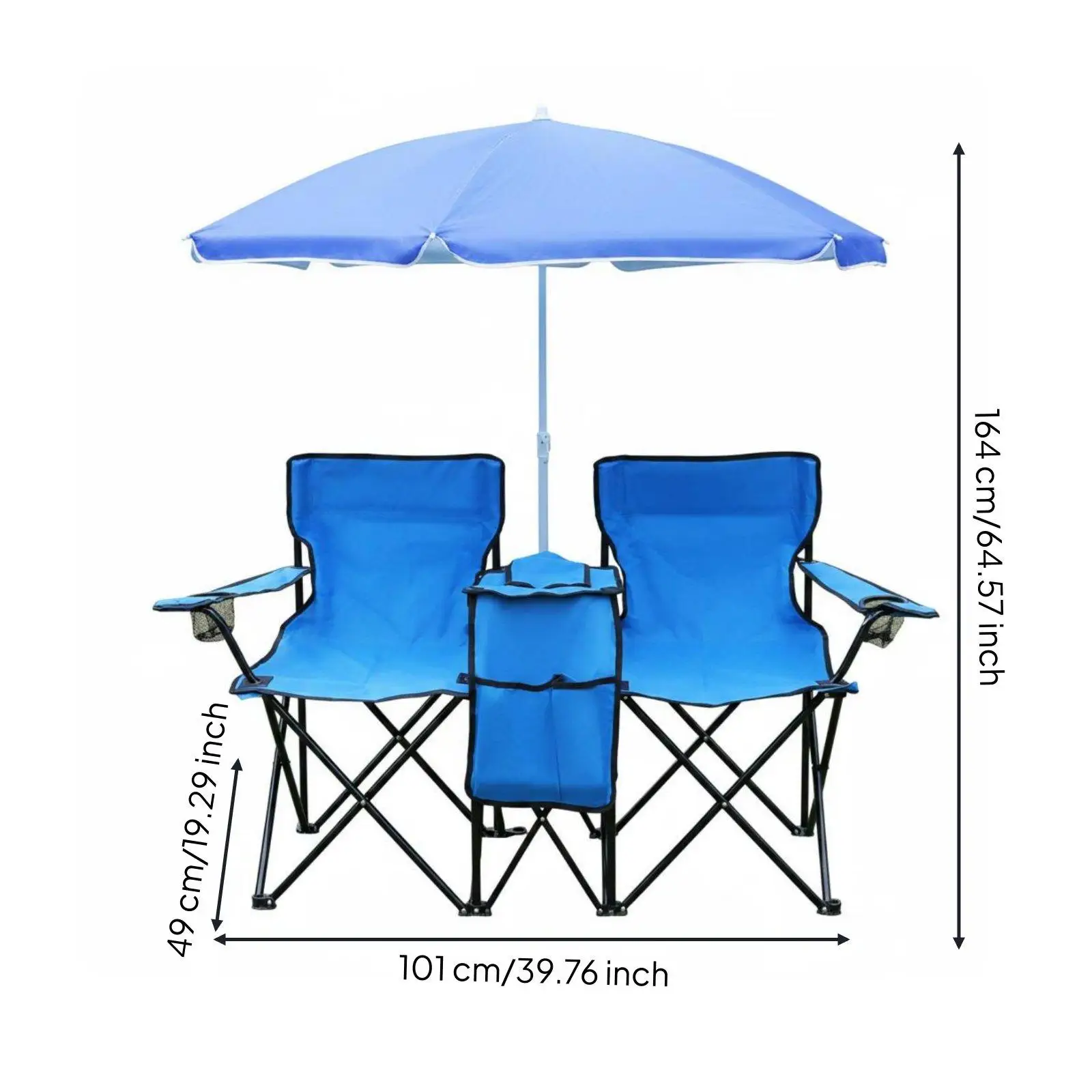 Portable Double Leisure Chair with Umbrella Folding Outdoor Loveseat for Camping Garden Patio Fishing