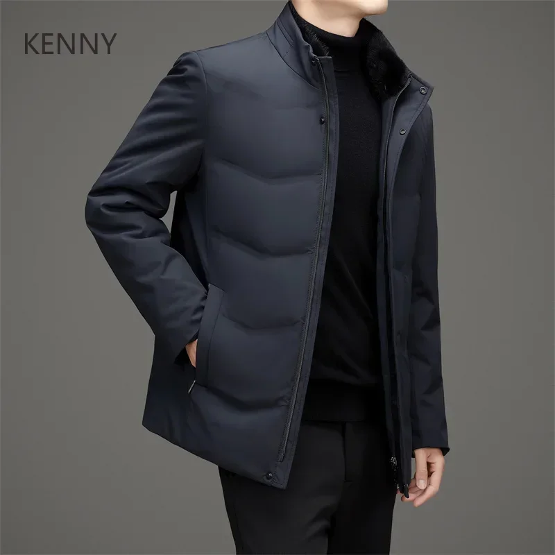 

Short Down Jacket Goose Down Liner and Mink Collar Removable Designer Clothes Men Lightweight Padded Jackets Winter Coat