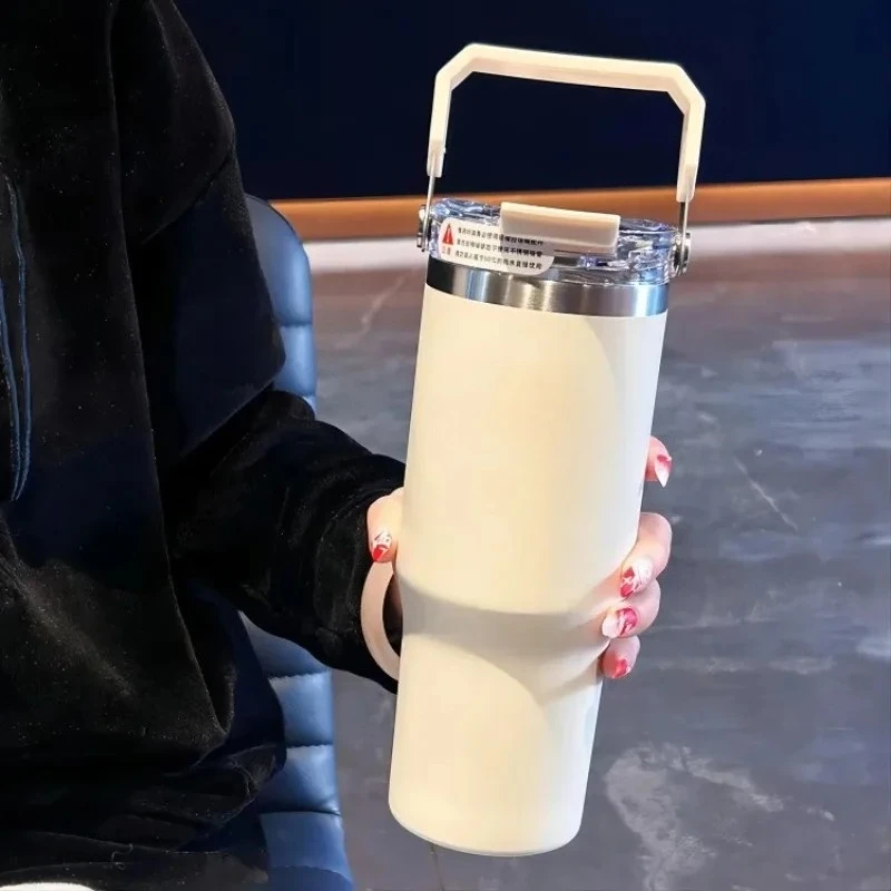 Insulation Cup Large Capacity 30.43oz With Straw Drinking Coffee Water Cup Simple Water Bottle