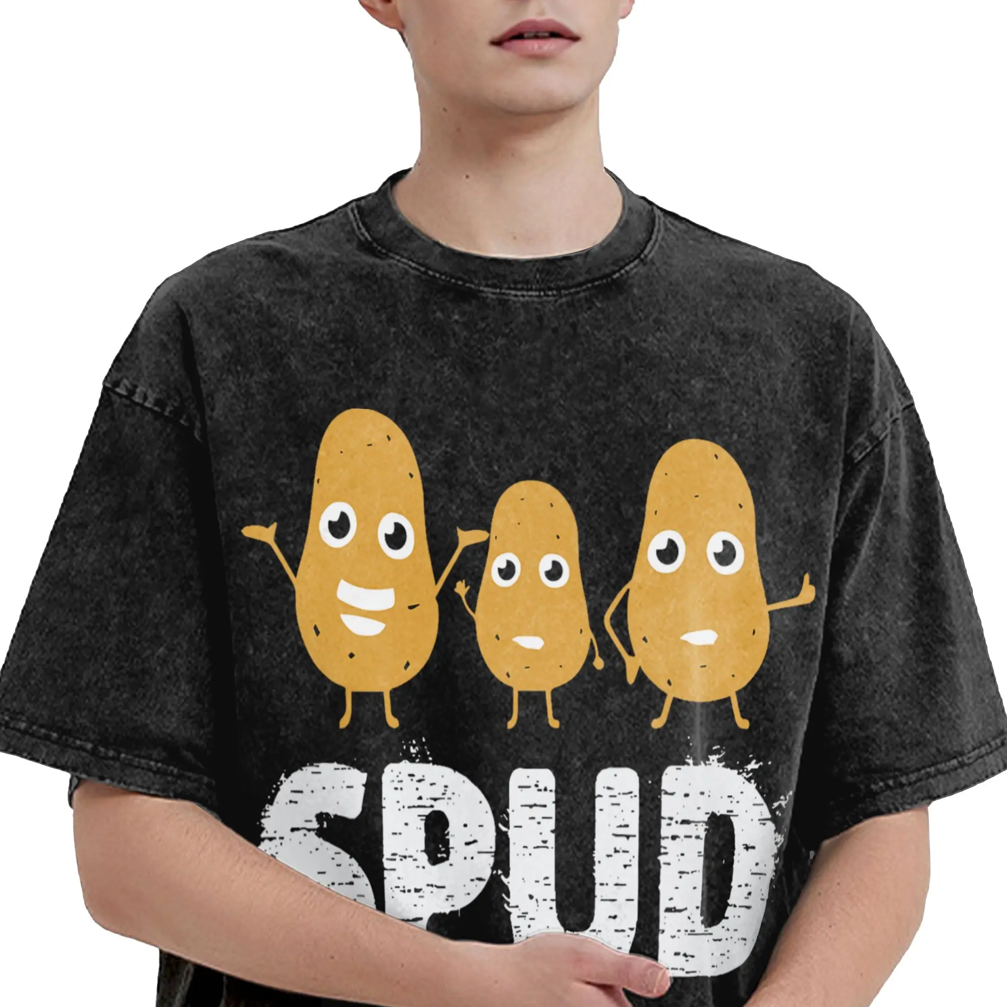 Spud Funny Food Vegetable Accessories Washed T Shirt for Men Women Streetwear Hip Hop T-Shirt Graphic Printed  Tee Shirt