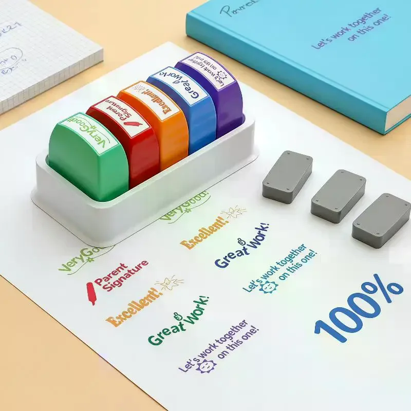 5 Pcs Self Inking Teacher Feedback Stamps With Encouraging Phrases For Classroom Grading Homeschool Homework Review